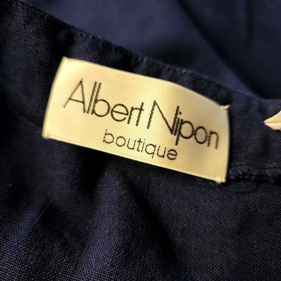 Vintage 80s Albert Nipon Womens Navy Blue Linen Tank Midi Dress Side Seam Button - Picture 7 of 8